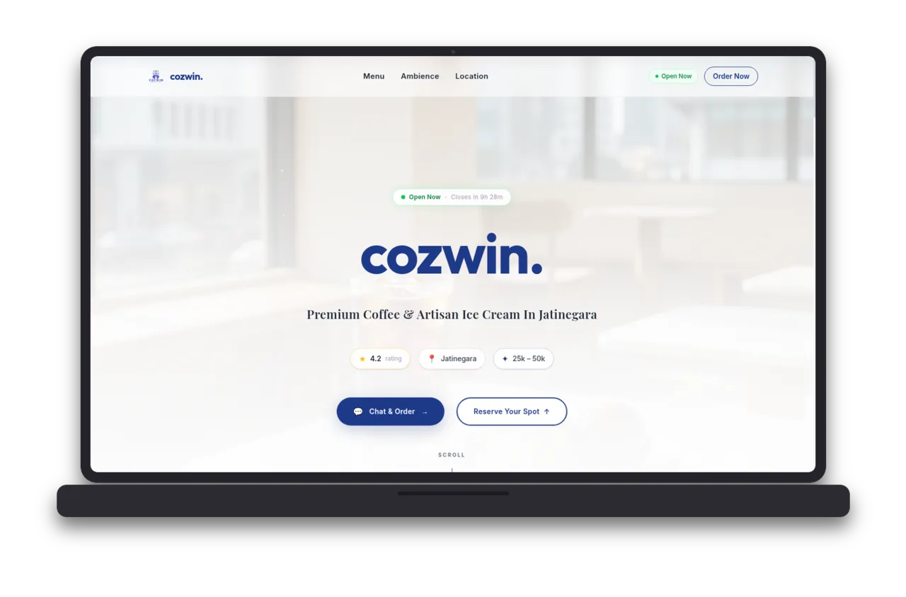 Tangkapan layar Cozwin Coffee Landing Page